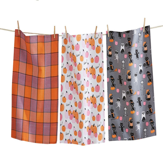 Costume cat pumpkin dishtowel set of 3 - multi