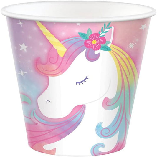 Vasos de papel Unicornio, 9 oz, 8 unidades