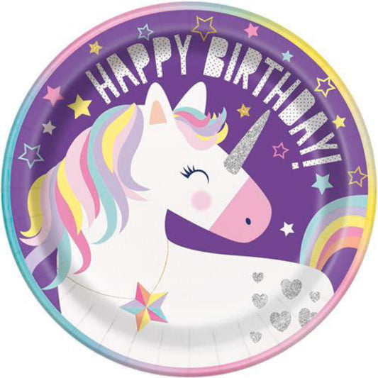 Platos Unicornio de 9 pulgadas, 8 unidades