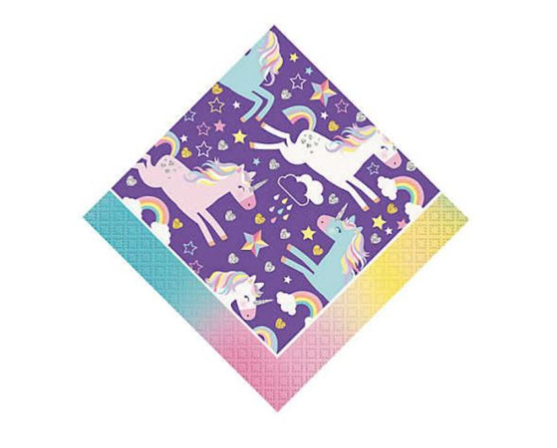 SERVILLETAS DE ALMUERZO DE FIESTA DE UNICORNIO (16 EN UN PAQUETE)