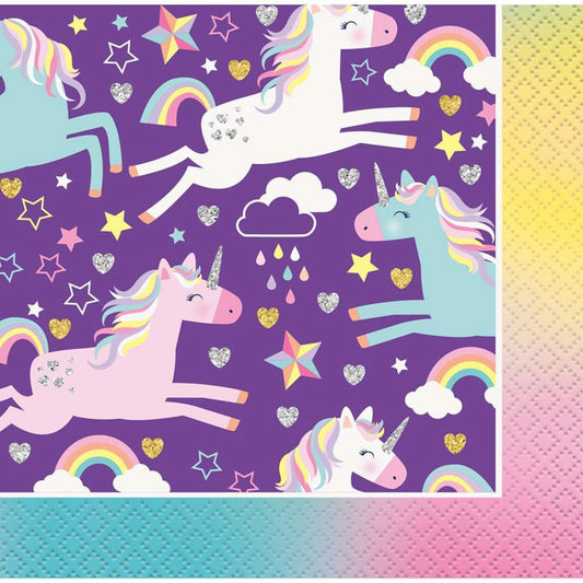 SERVILLETAS DE ALMUERZO DE FIESTA DE UNICORNIO (16 EN UN PAQUETE)
