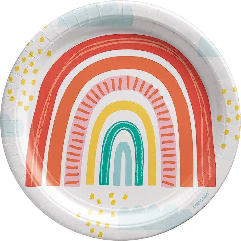 Plates Retro Rainbow Round Paper