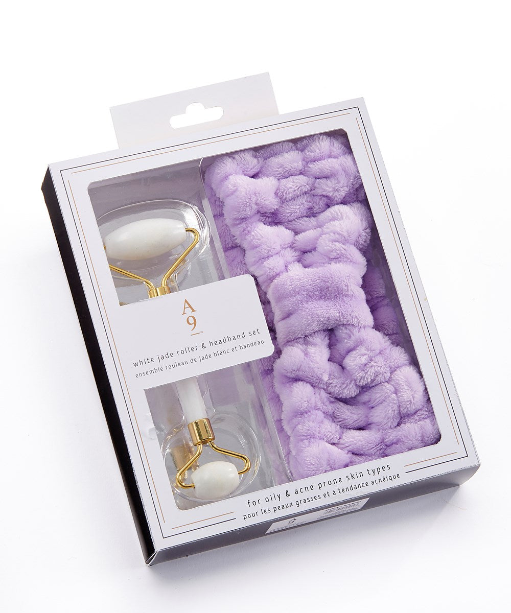 Juego de diadema y rodillo de jade blanco