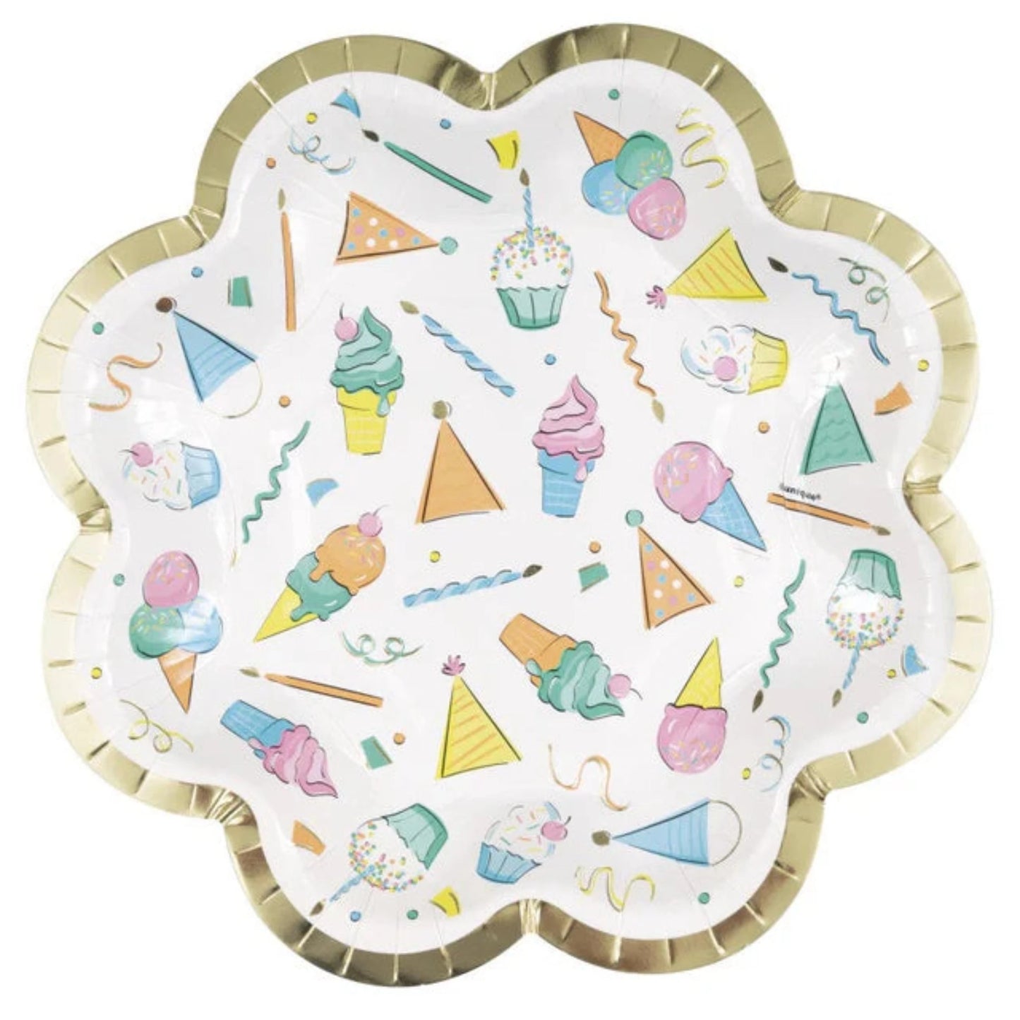 Rainbow Birthday Sweets Shaped-Edge 8.25" Plates 8ct - Foil Stam