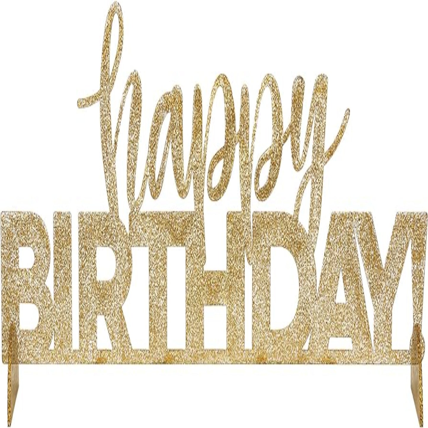 Gold Foil Flecked "Happy Birthday" Clear Acrylic Centerpiece