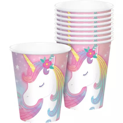 Vasos de papel Unicornio, 9 oz, 8 unidades
