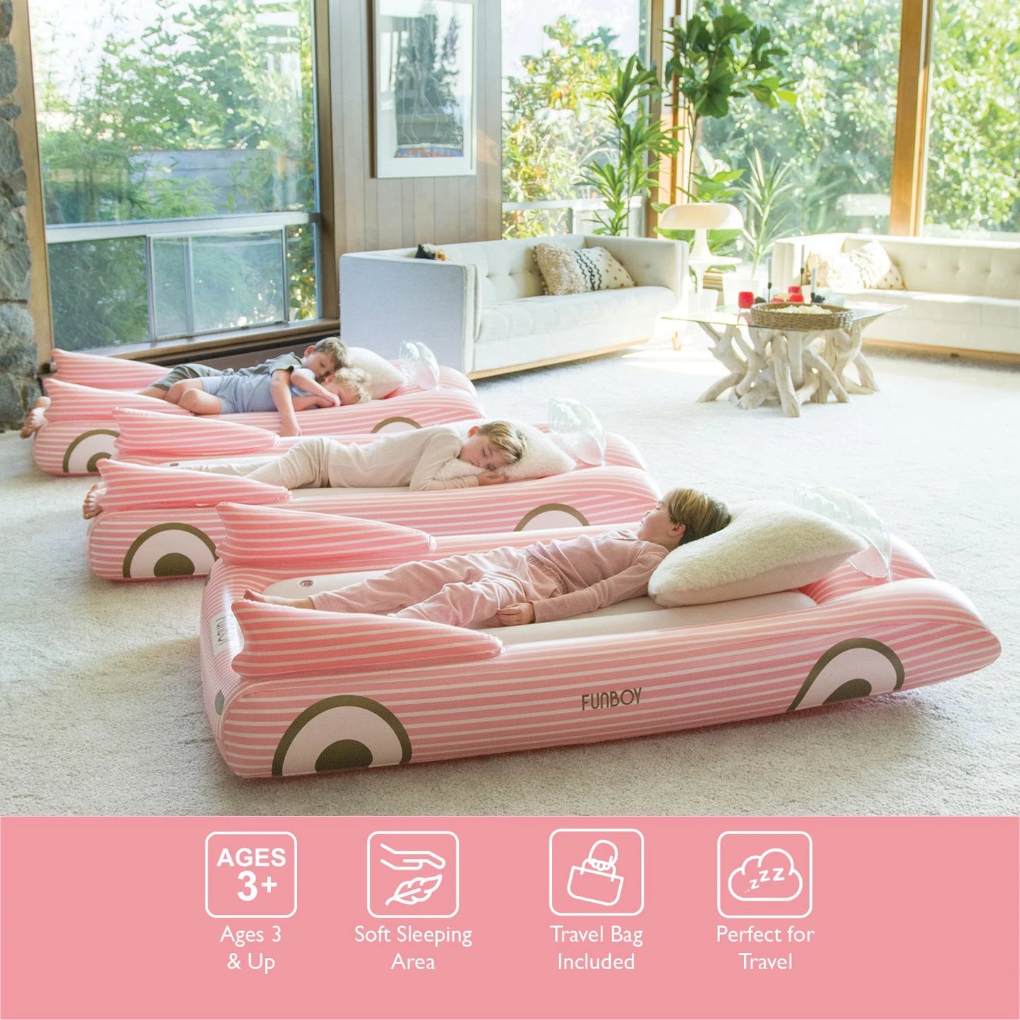 Pink Convertible Kids Sleepover air mattress