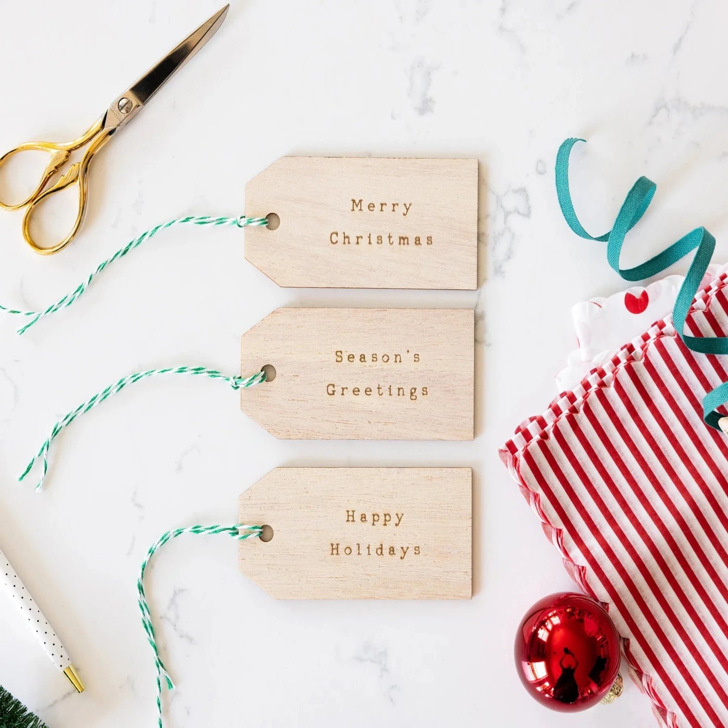Christmas Titles Etched Wood Gift Tag Set