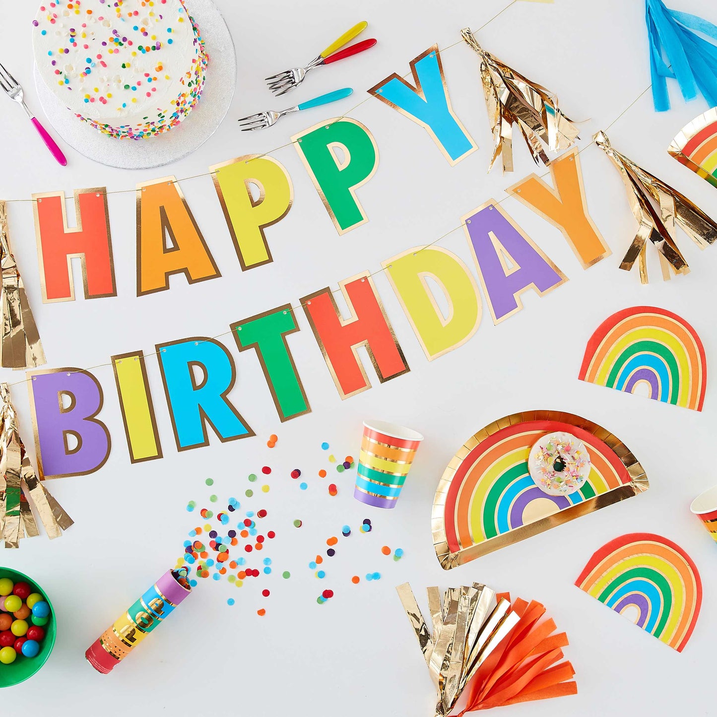 Gold Foil Rainbow Party Paper Cups