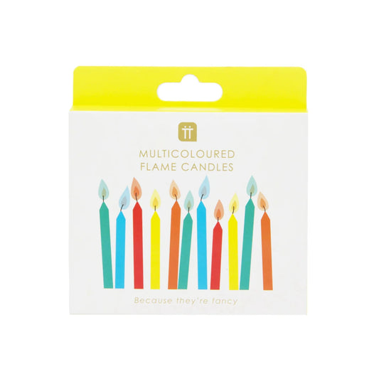 Velas de cumpleaños arcoíris con llamas de colores - Paquete de 12