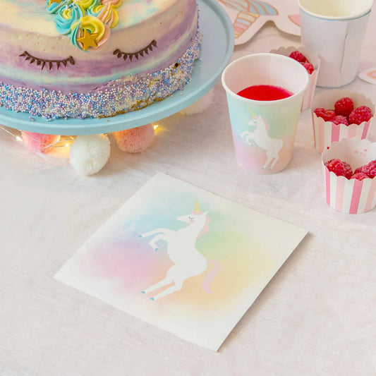 Servilletas de papel reciclables en colores pastel Unicornio - Paquete de 20