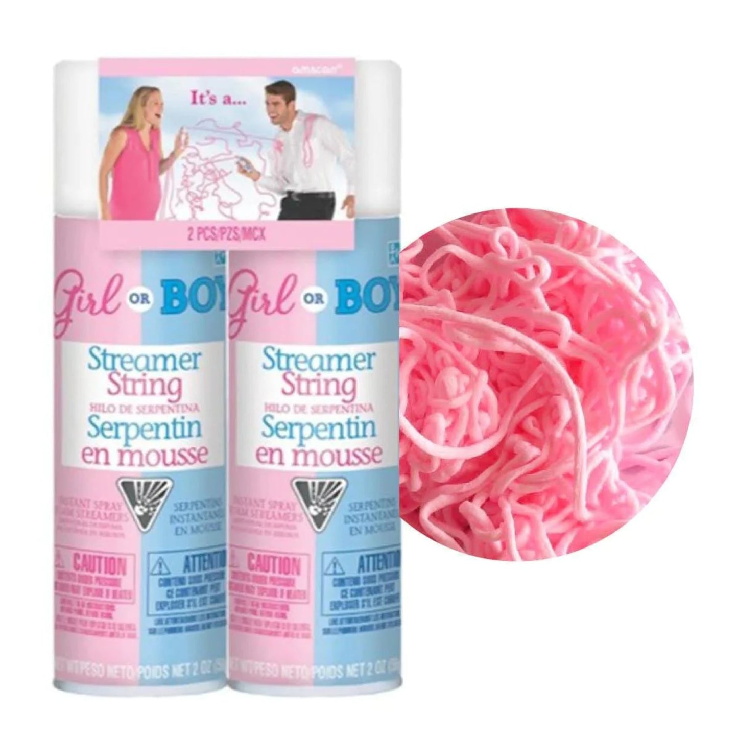 Pink gender reveal string streamers