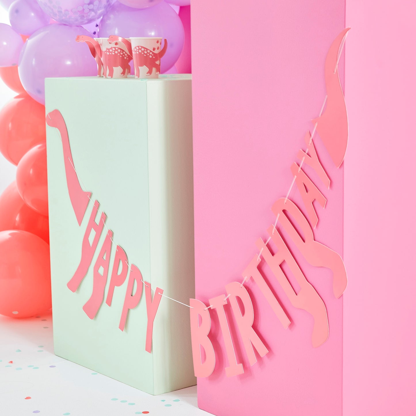 Pink Happy Birthday Dinosaur Shaped Bunting