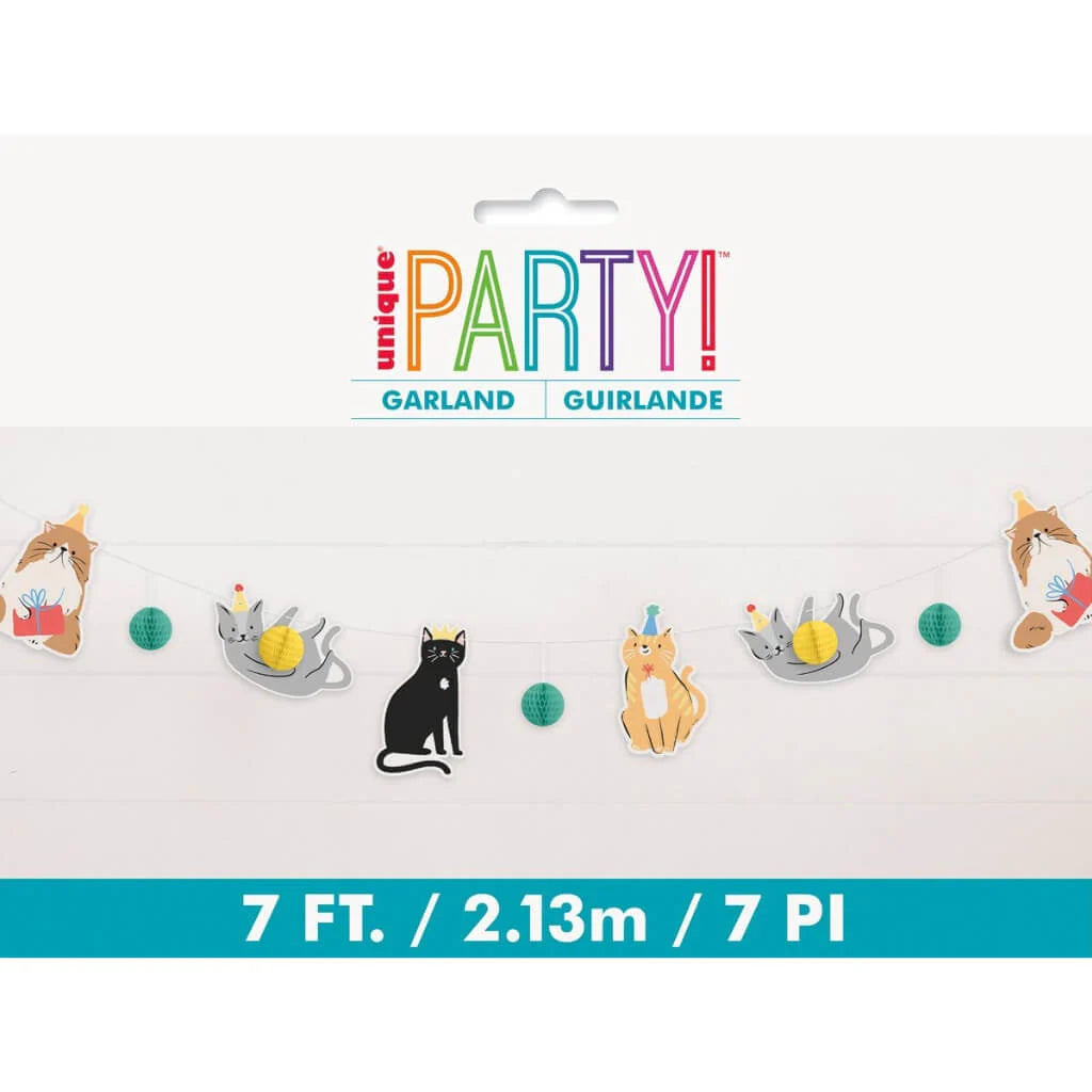Pawty Animals Cat Cutout Banner with Honeycomb Tissue Balls