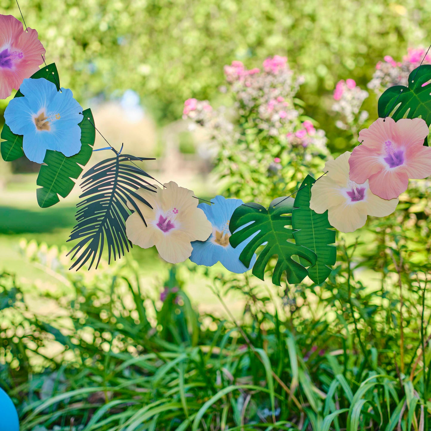 Hawaiian Palm Leaf and Hibiscus Flower Tropical Party Garland Decoration