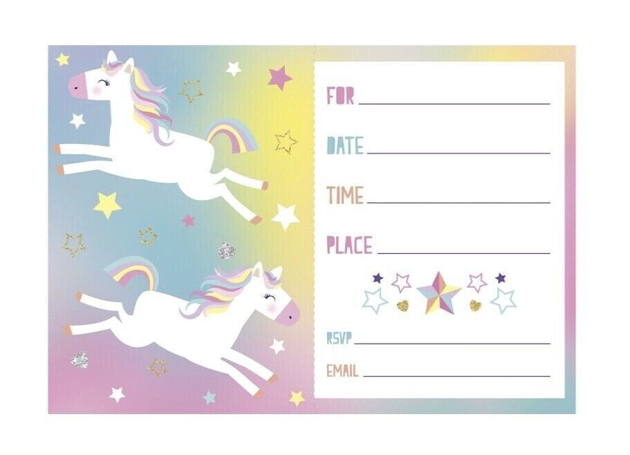 Invitaciones impresas de cumpleaños de unicornio 