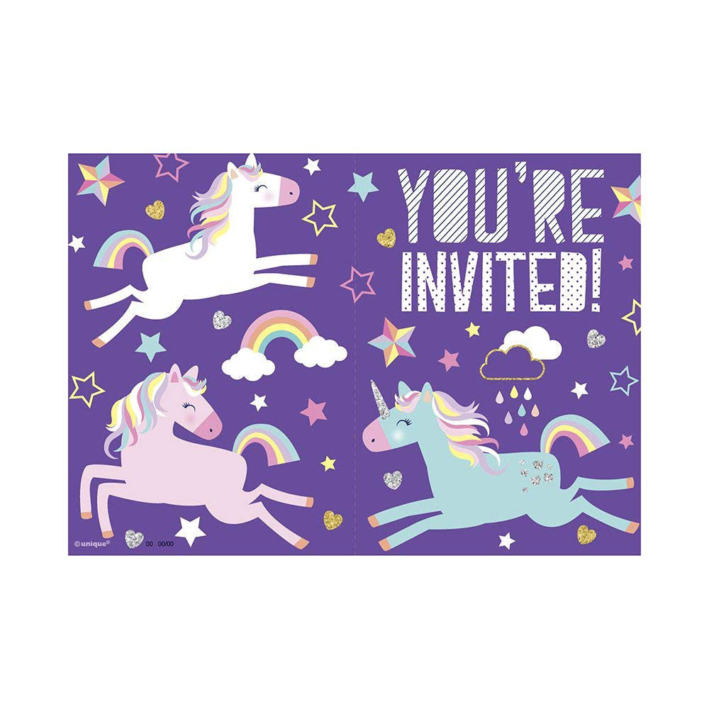 Invitaciones impresas de cumpleaños de unicornio 