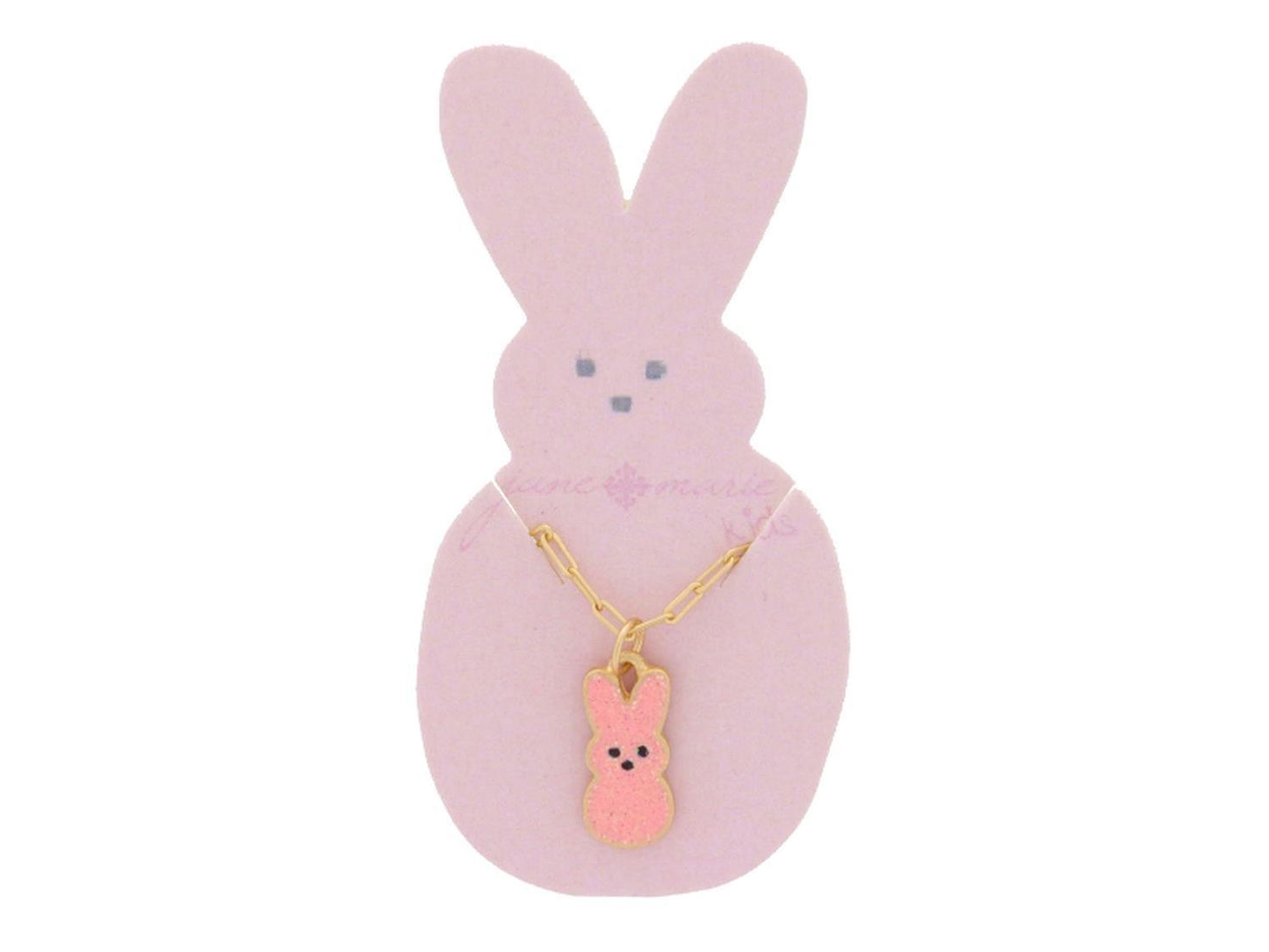 Kids Pink Glitter Enamel Bunny Necklace