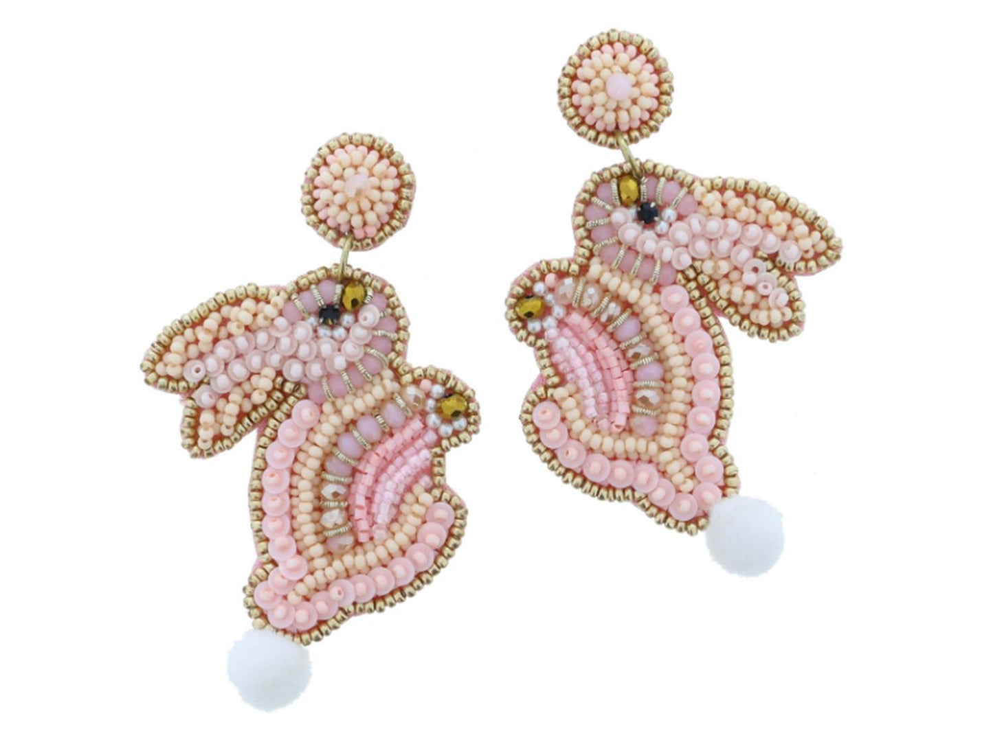 Beaded Bunny with White Pom Tail Earrings