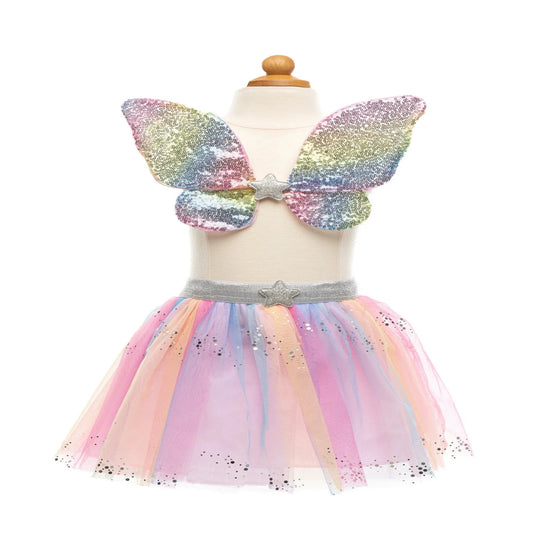 RAINBOW SEQUINS SKIRT, WINGS & WAND Size 4-6