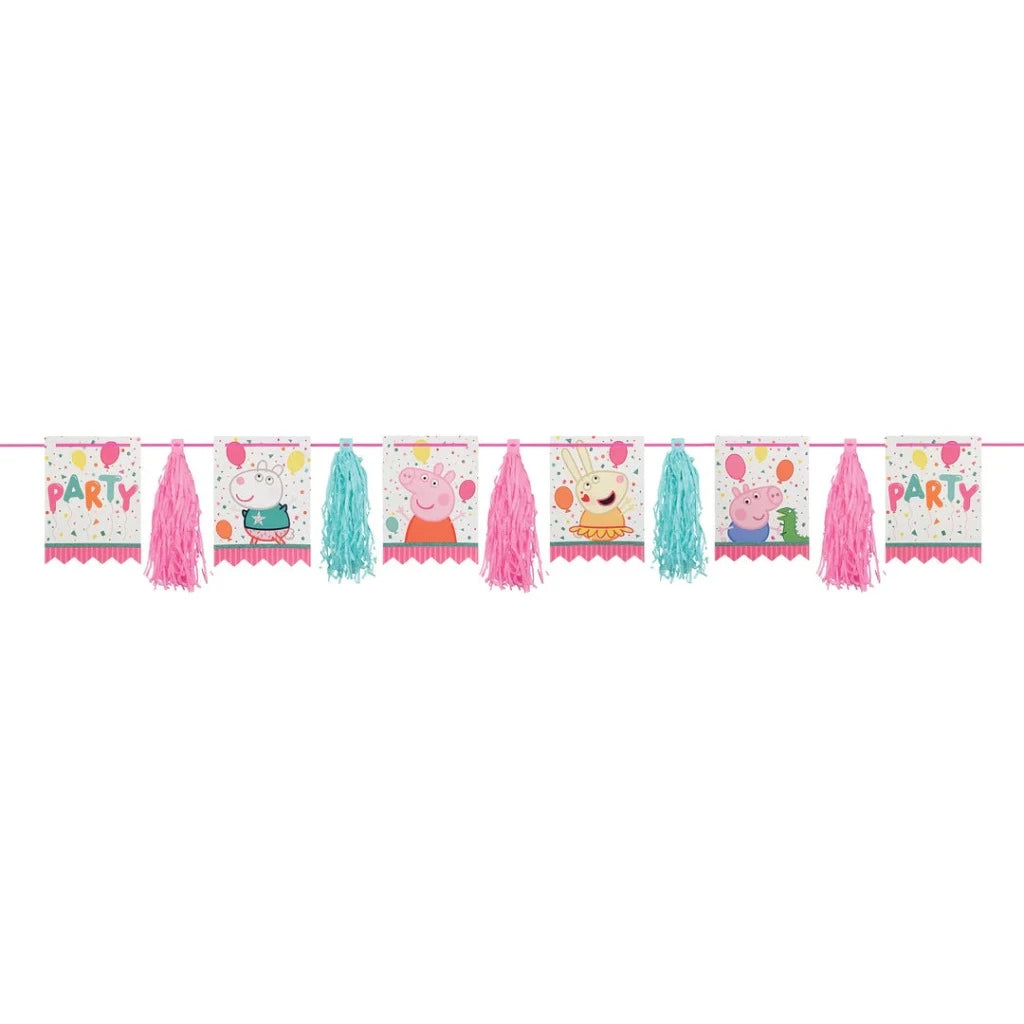 Banderines de fiesta de confeti de Peppa Pig y guirnalda de borlas con purpurina 