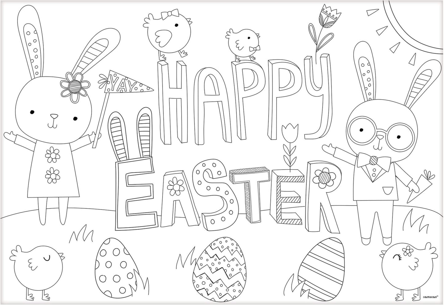 Manteles individuales para colorear Hello Bunny Happy Easter