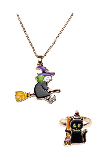 Witch Necklace with Black Cat Ring