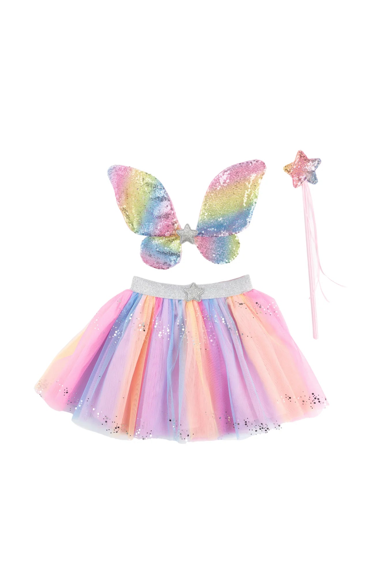 RAINBOW SEQUINS SKIRT, WINGS & WAND Size 4-6