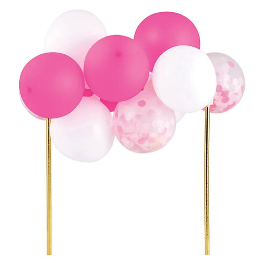 TOPPER PARA TARTA CON GLOBO - ROSA/BLANCO