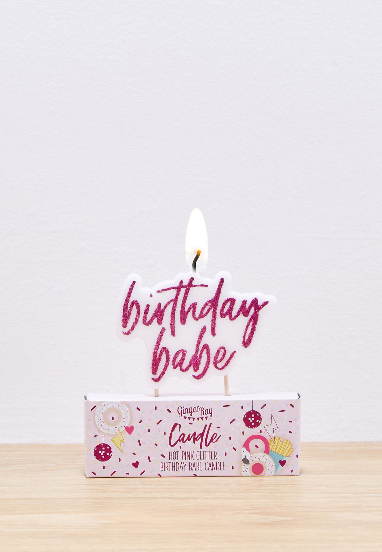 Pink Glitter Birthday Babe Cake Candle