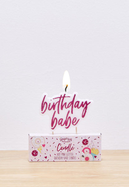 Pink Glitter Birthday Babe Cake Candle