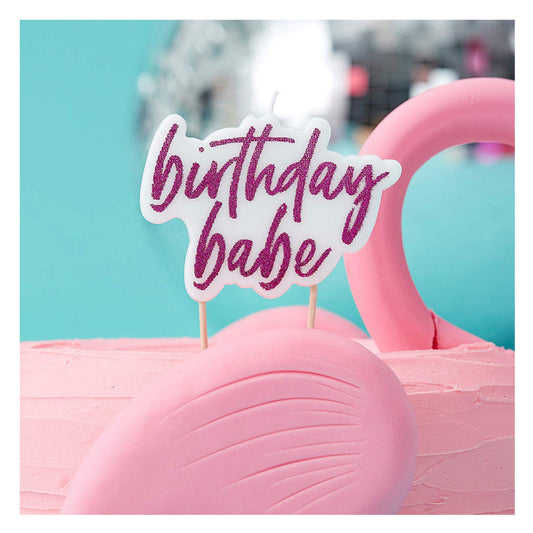 Pink Glitter Birthday Babe Cake Candle