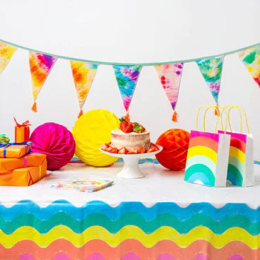 Rainbow Retro Recyclable Paper Table Cover