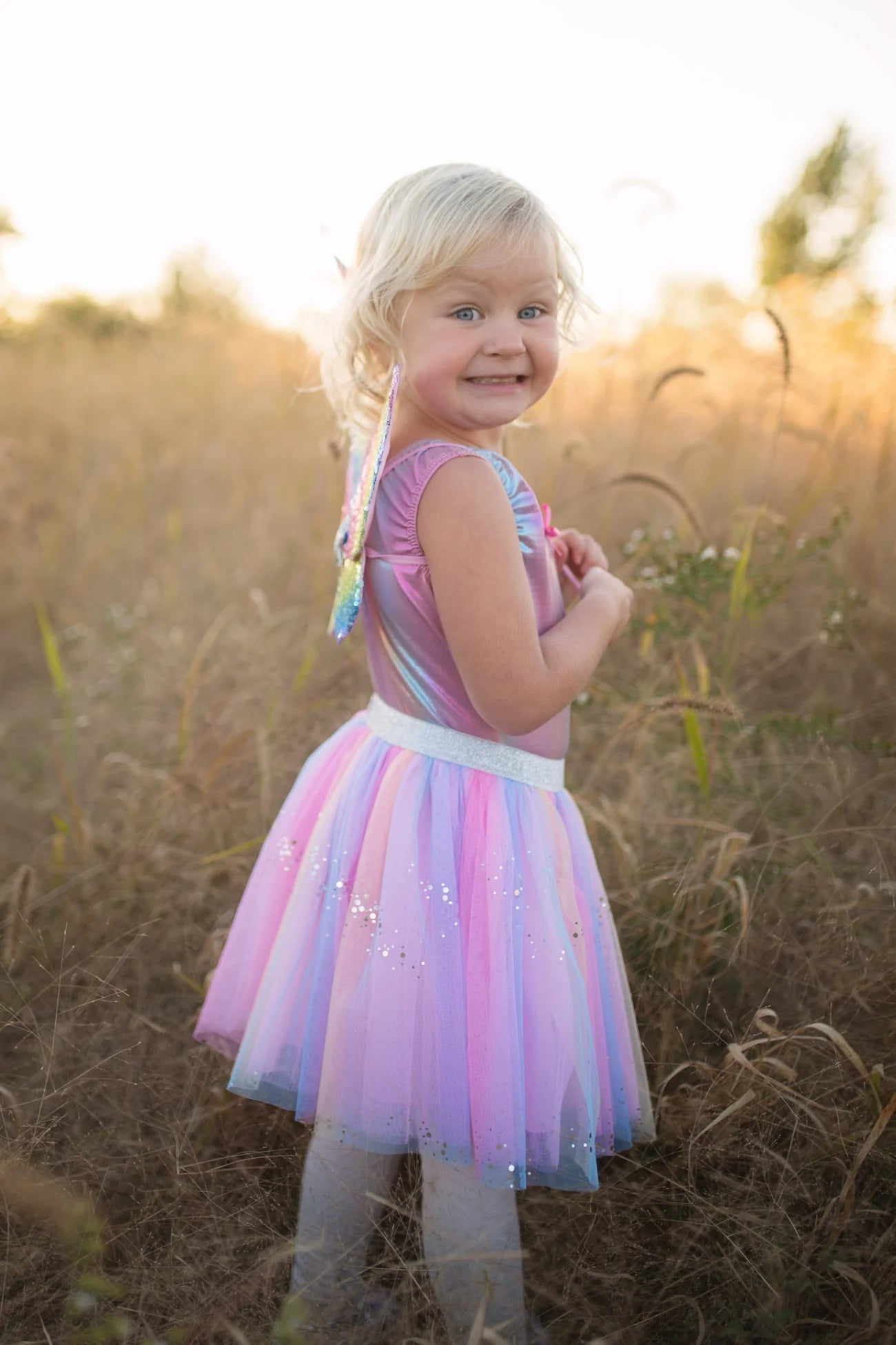 RAINBOW SEQUINS SKIRT, WINGS & WAND Size 4-6