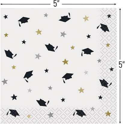 Stars & Caps Graduation Beverage Napkins 16ct