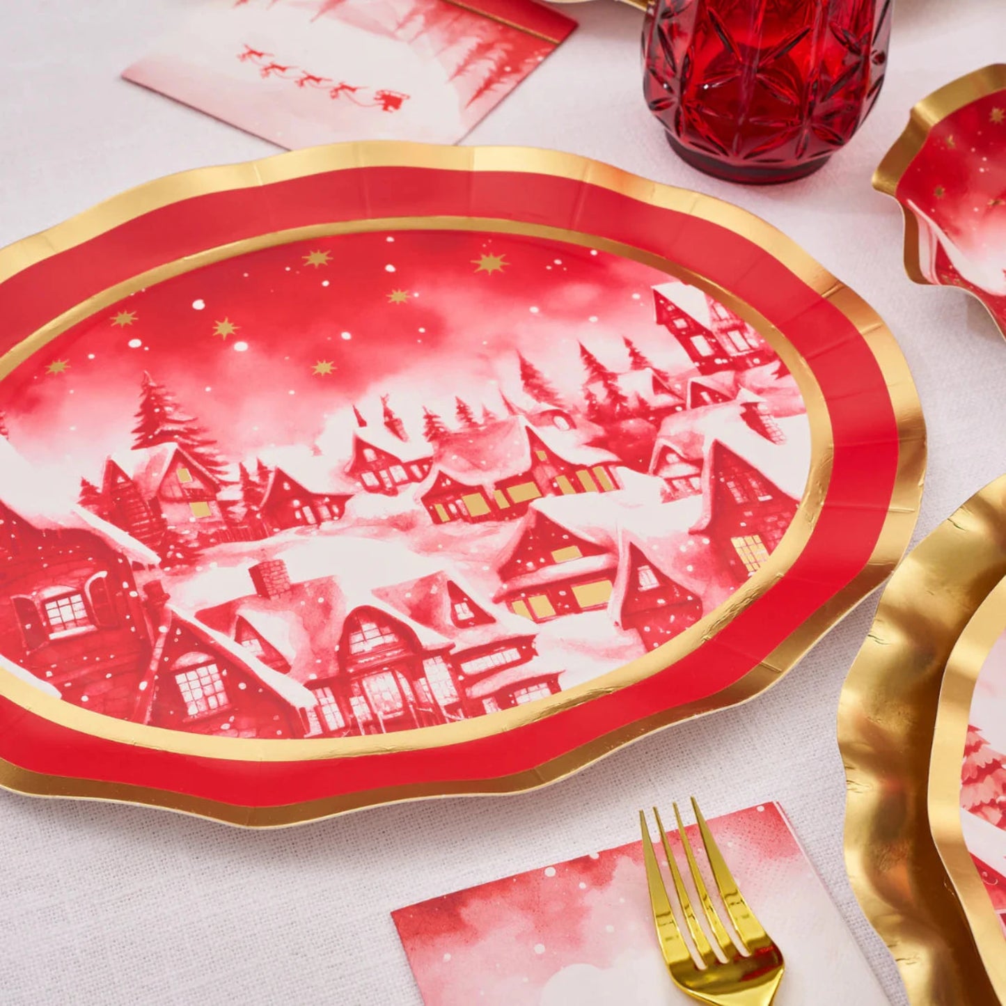 Wavy Platter Plate Christmas Village/8pkg