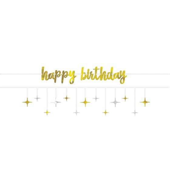 HAPPY BIRTHDAY & STARS FOIL RIBBON BANNER KIT SILVER & GOLD