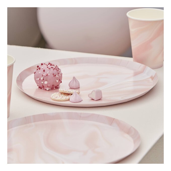 Pink Marble Print Paper Plates