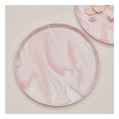 Pink Marble Print Paper Plates