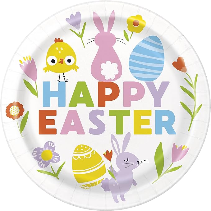 Colorful Gingham Easter Round  Dinner Plates 8ct