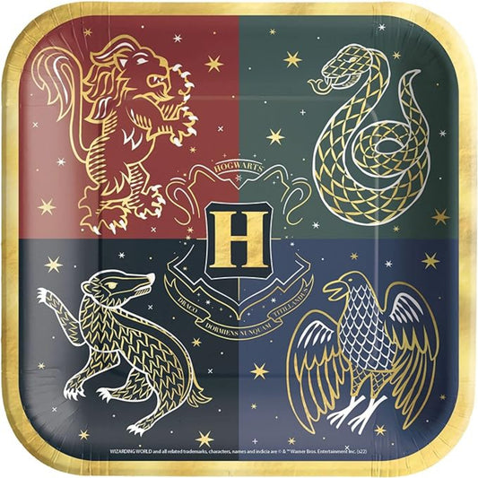 Platos de papel metálicos de Harry Potter de la Universidad Hogwartz