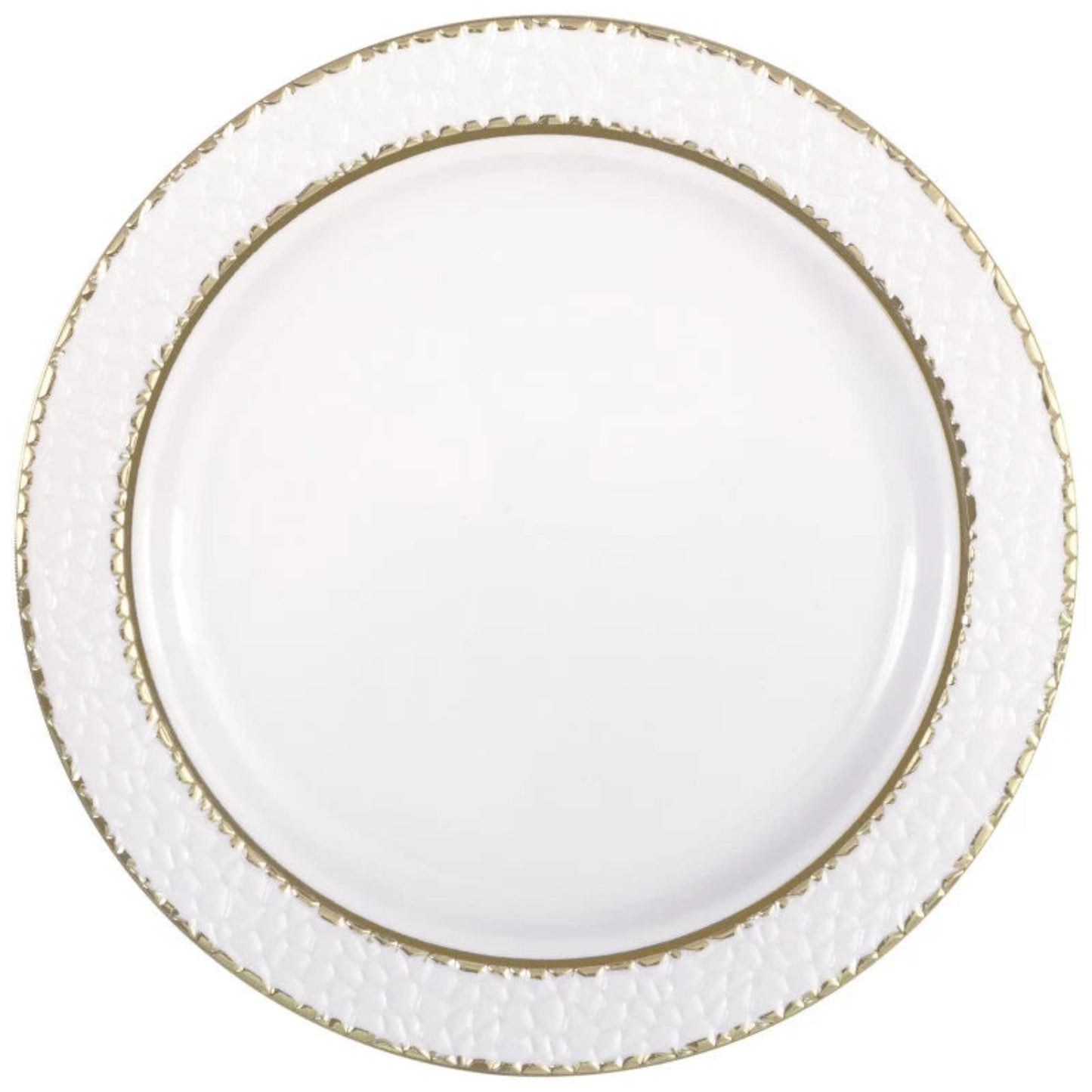 White Plastic 7.5” Plates with Hammered and Gold Foil Edge 8ct