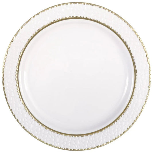 White Plastic 7.5” Plates with Hammered and Gold Foil Edge 8ct