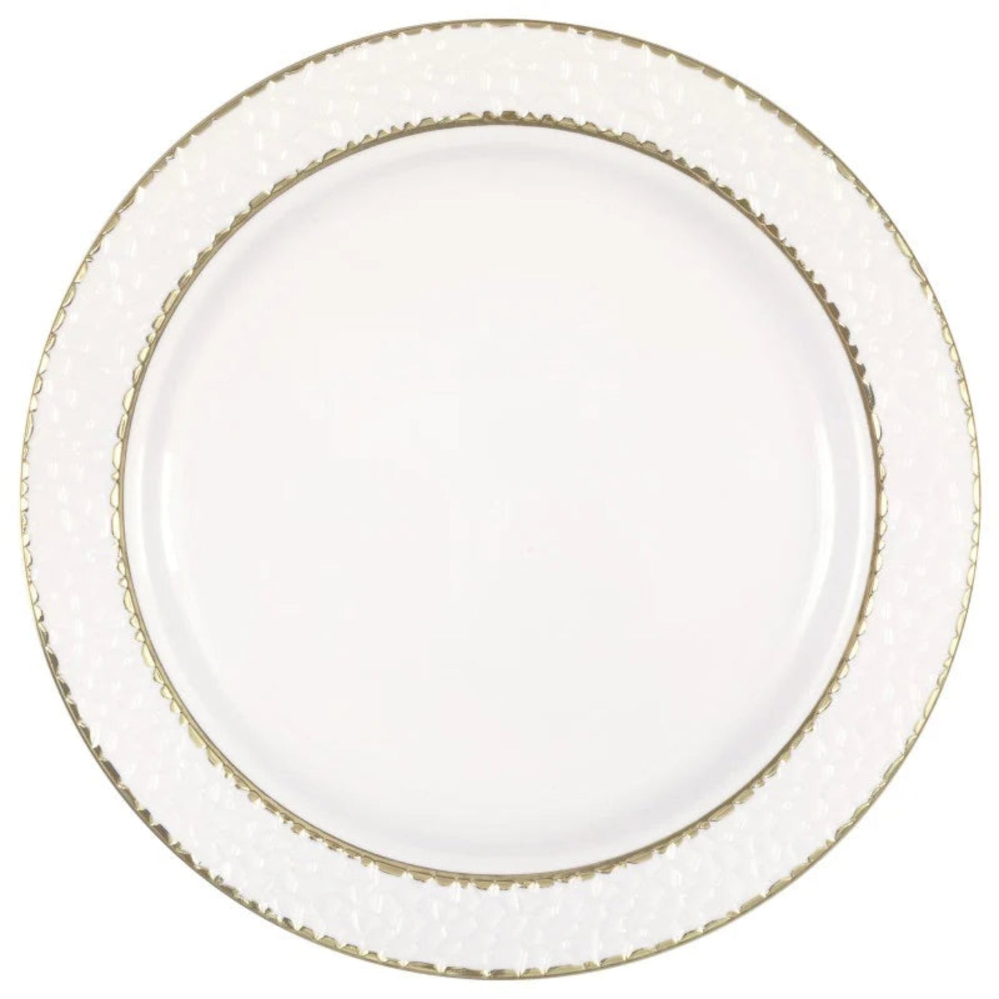 White Plastic 10.25” Plates with Hammered and Gold Foil