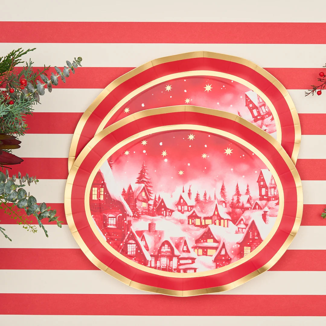 Wavy Platter Plate Christmas Village/8pkg