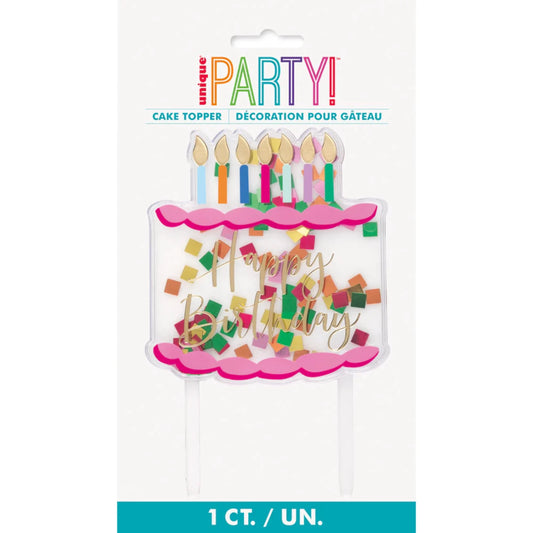 Confetti-Filled Clear Plastic "Happy Birthday" Cake Pick
