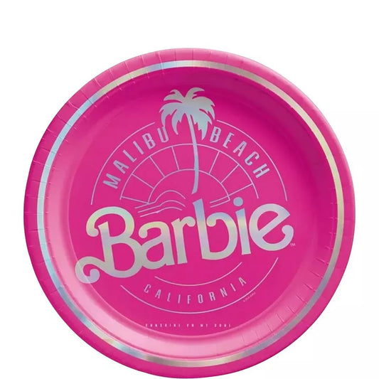 Platos metálicos redondos Malibu Barbie de 7"