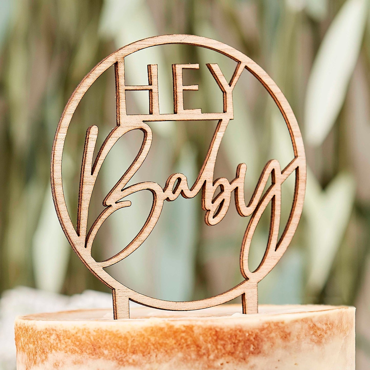 Wooden Hey Baby Shower Cake Topper