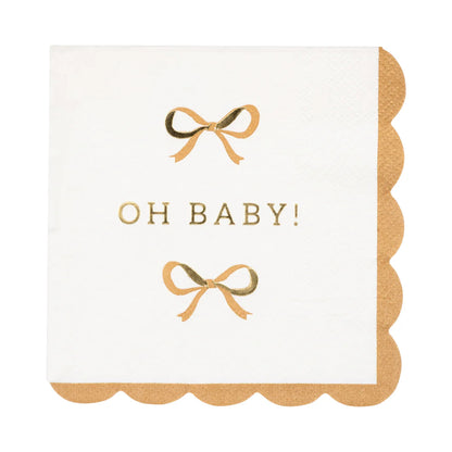 Oh Baby Gold and Tan Cocktail Napkin
