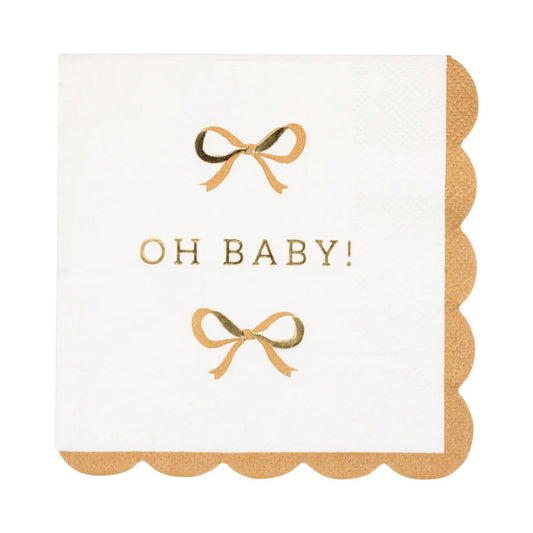 Oh Baby Gold and Tan Cocktail Napkin